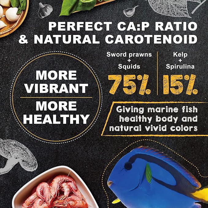 Ultra Fresh Marine Fish Food, 75% Sword Prawns + Squids, Natural Protein, Color Enhancement, for Small Saltwater Fish, Marine Shrimp Patties S 1.86oz