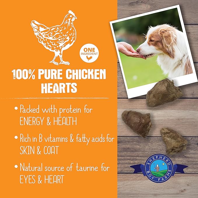 Freeze Dried Dog and Cat Treats, Chicken Heart, All Natural Freeze-Dried Dog Treat & Snacks, Made in USA, High in Protein, Single Ingredient, Made in The USA, 3oz