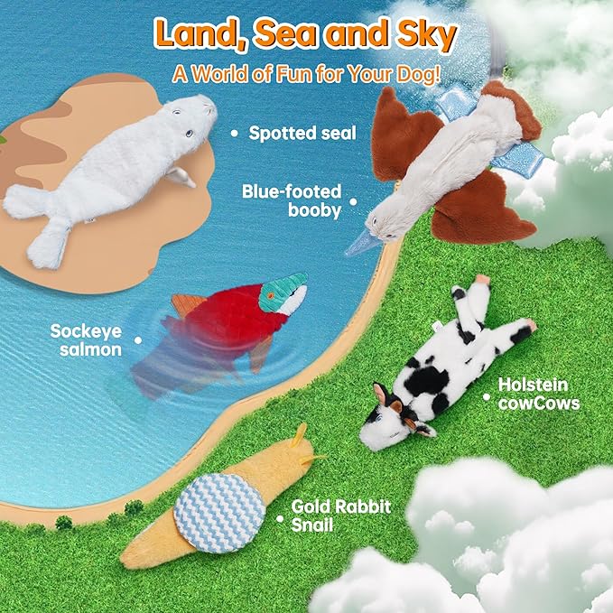 Nocciola Squeaky Dog Toys, 5 pcs Crinkle Plush Dog Toy, No Stuffing Dog Toys for Small Medium Large Dogs, Boredom Relief