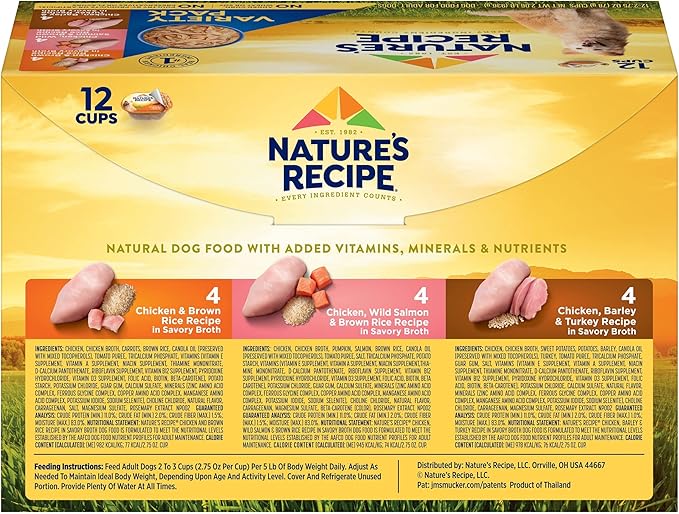 Nature’s Recipe Chicken, Salmon and Turkey Recipes Variety Pack Wet Dog Food, 12-2.75 oz. Cups, 2 Count