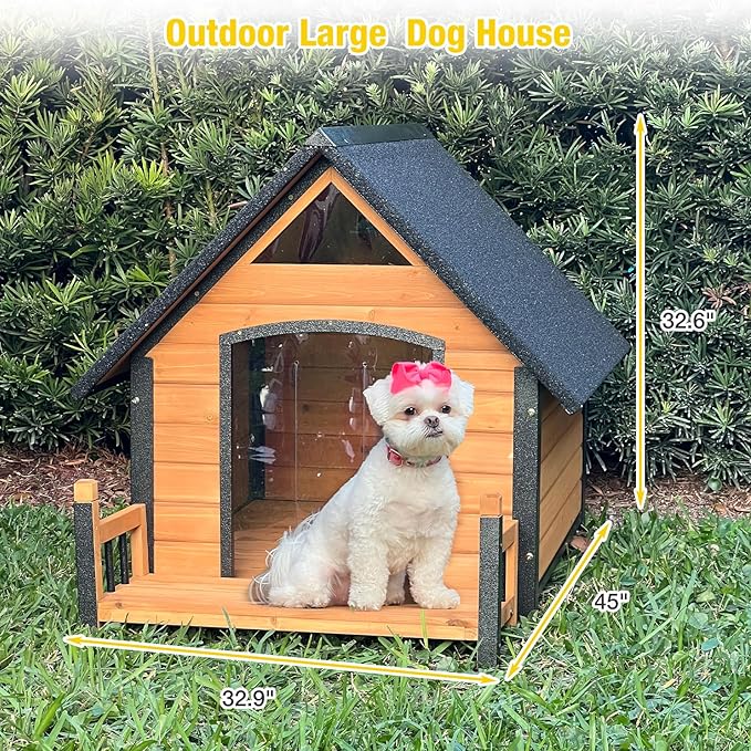 AIVITUVIN Dog House Outdoor Anti-Bite Metal Frame Design Wooden Dog Kennel Outside with Elevated Floor Weatherproof (Brown, 45" D x 32.9" W x 32.6" H)
