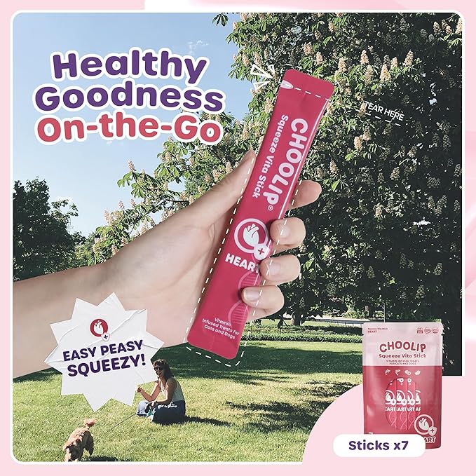Squeeze Vita Stick Lickable Cat and Dog Treats – 7-Count Heart Support Sticks with Multivitamins, Soft Squeezable Paste for All Life Stages, Supporting Heart Health