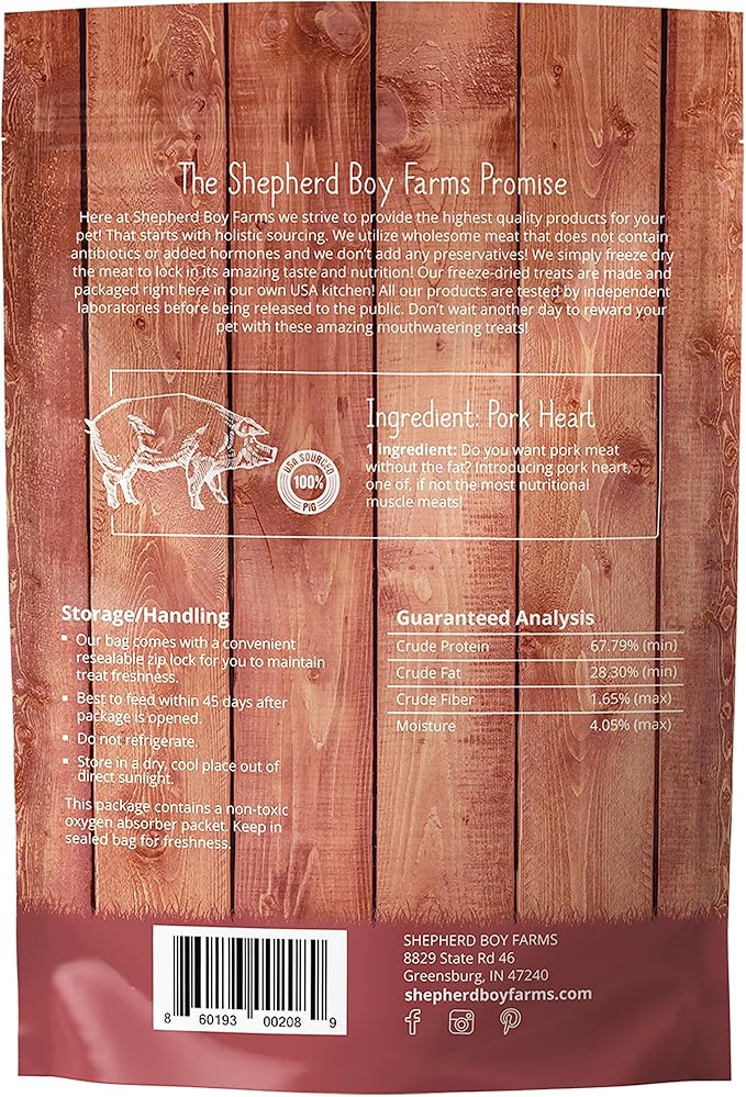 Freeze Dried Dog and Cat Treats, Pork Heart, All Natural Single Ingredient Freeze-Dried Dog Treat & Snacks, Made in USA, High Protein, Essential Nutrition of Raw Food, 3oz