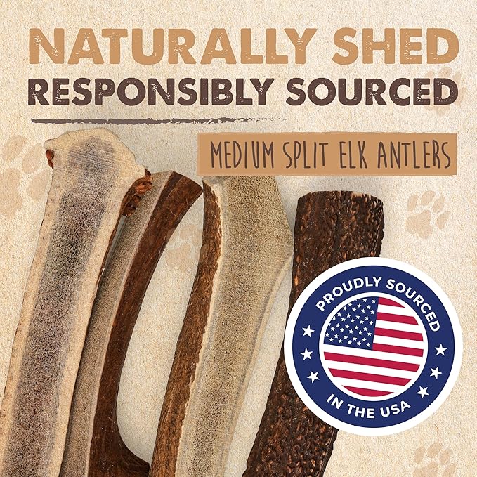 Mighty Paw Naturals Split Elk Antler for Dogs | USA Sourced, Long Lasting Chew for Aggressive Chewers – Low Odor, Natural Alternative to Dog Toys