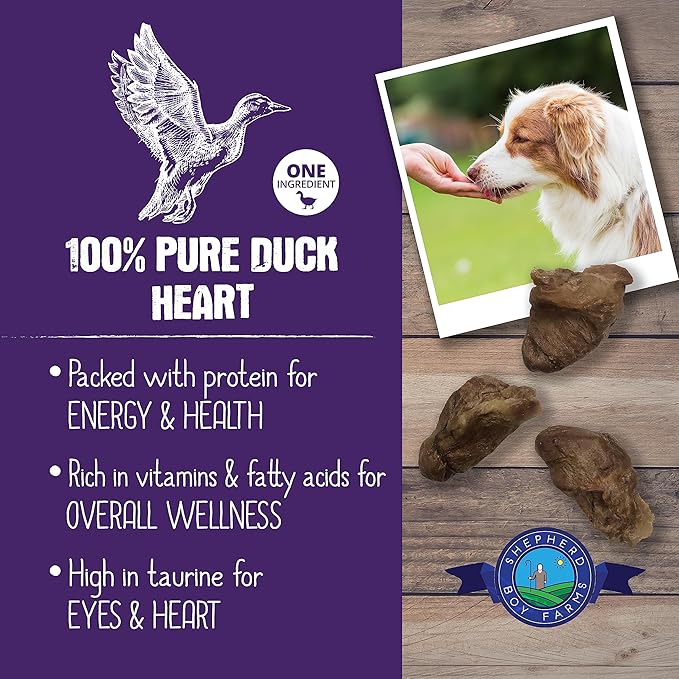 Freeze Dried Dog and Cat Treats, Duck Heart, All Natural Freeze-Dried Dog Treat & Snack, Made in USA, High in Protein, Essential Nutrition of Raw Food, Single Ingredient 3oz
