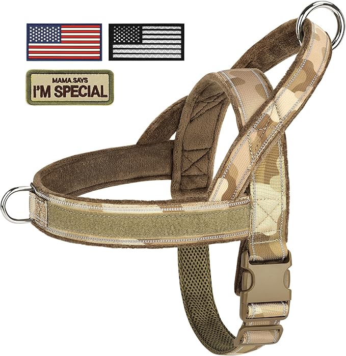 Forestpaw No Pull Dog Harness - Soft Flannel Padded Tactical Dog Vest Harness with Quick Release Buckle, Adjustable Reflective Pet Harness for Large Dogs Walking Training,Brown Camouflage XL