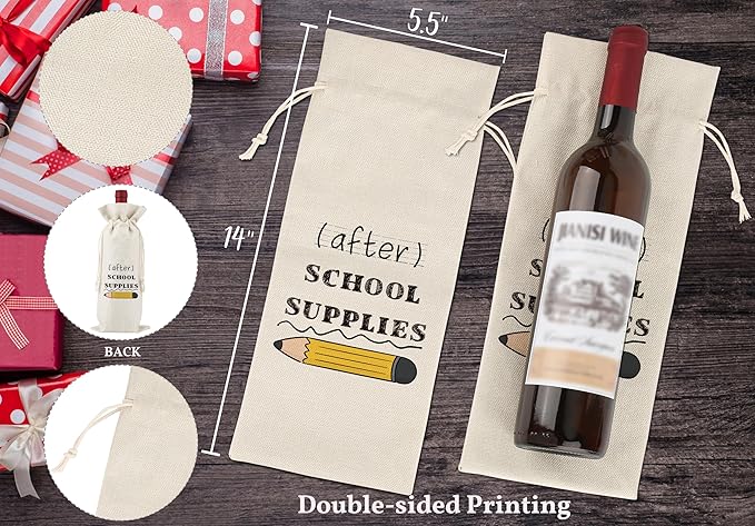 After School Supplies,Teacher Appreciation Wine Bag,Teacher Appreciation Gifts,Teacher Gifts from Student,Gift Bag For Teacher,Coworkers,Teachers Day Gifts,Reusable Wine Bags With Drawstring,L11