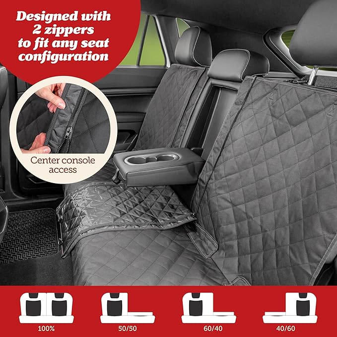 Lusso Gear Dog Car Seat Cover for Back Seat - 100% Waterproof - Full Protection from Mud, Scratches, Shedding - Non-Slip Cover Stays in Place, Fits Car, Truck, SUV (Gray)
