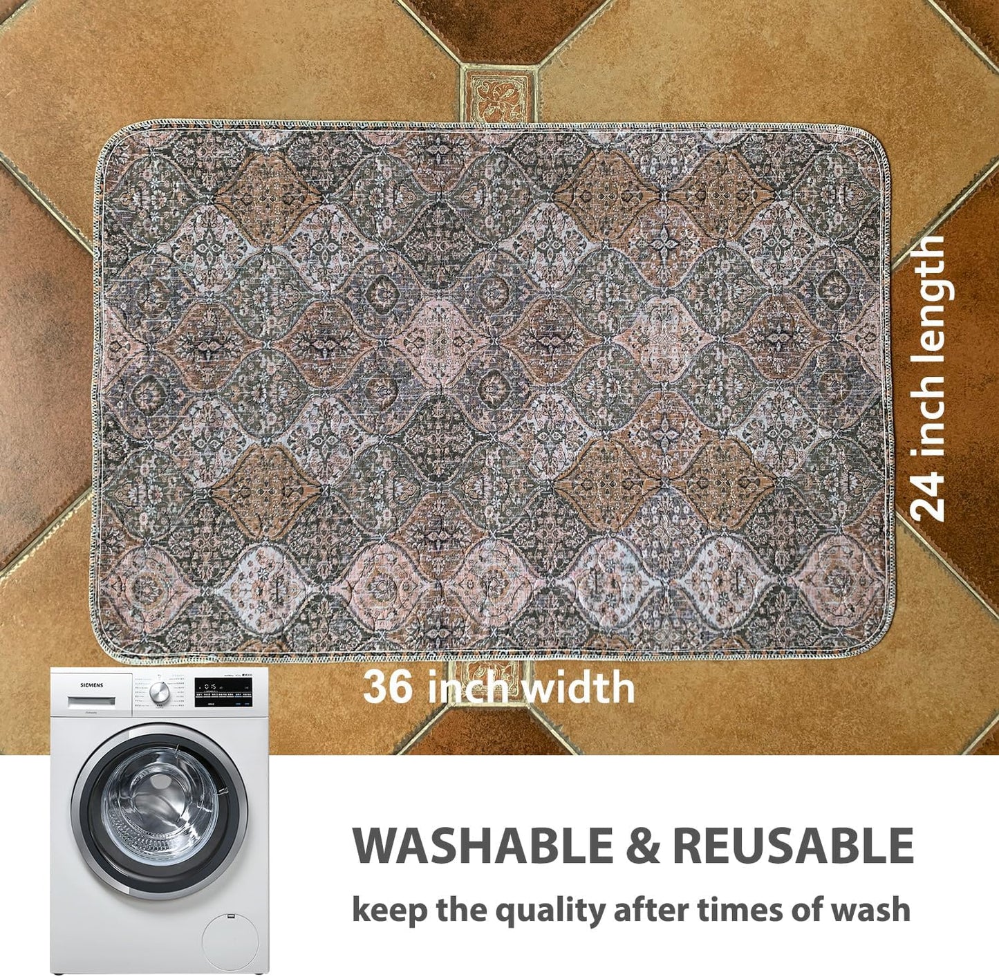 nunubaby 4PACK Washable Pee Pads for Dogs, Stylish, Non-Slip and Leak-Proof Pee Pads. Reusable Potty Pads for Dogs for Crates and Floors.(Brown/Multi, 24" x36")