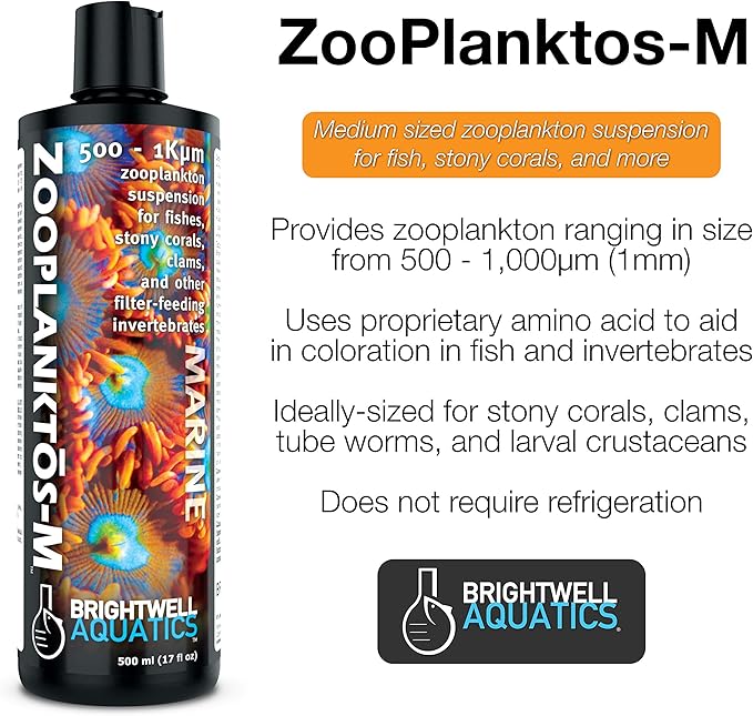 Brightwell Aquatics Zooplanktos-M - Zooplankton Food Supplement for Marine and Reef Aquariums 500-ml