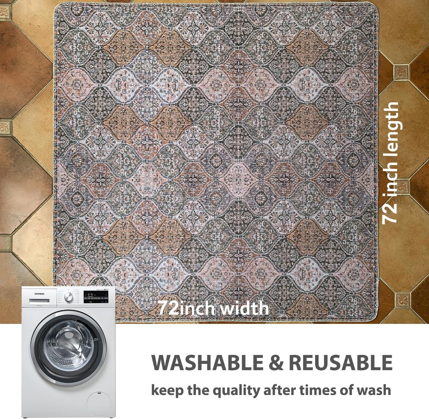 nunubaby 2PACK Washable Pee Pads for Dogs, Stylish, Non-Slip and Leak-Proof Pee Pads. Reusable Potty Pads for Dogs for Crates and Floors.(Brown/Multi, 72" x72")