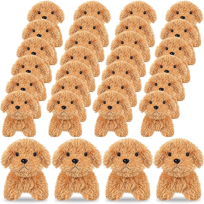 HyDren 30 Pcs 4.72 in Puppy Dogs Stuffed Animals Bulk Adopt a Puppy Mini Stuffed Plush Soft Puppies Dog Fluffy Plush Animal for Kids Baby Girls Boys Birthday Gifts Indoor Adoption Event(Light Brown)