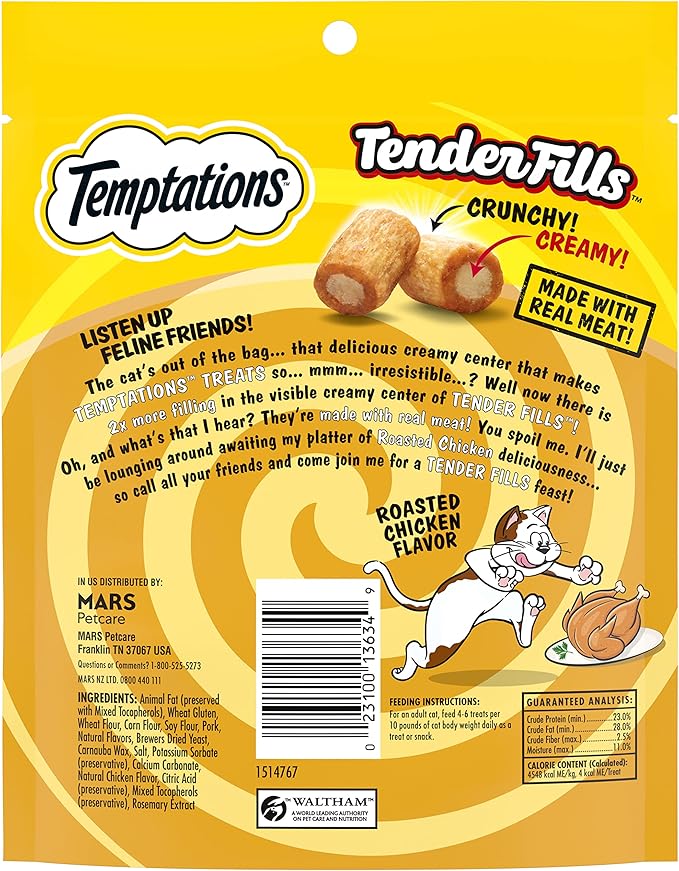 Temptations Tender Fills Crunchy and Soft Adult Cat Treats, Roasted Chicken Flavor, 4.6 oz. Pouch (Pack of 10)