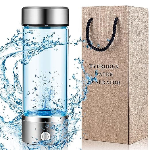 Hydrogen Water Bottle,Hydrohealth Hydrogen Water Bottle,Aqua Fusion Hydrogen Water Generator,SPE PEM Water Filter Pitcher 1800PPB 420ml Water Purifier,Glass Water Ionizer for Gifting(Silver)
