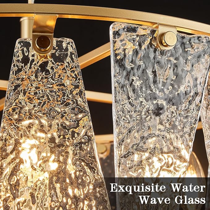 Modern Gold Round Chandelier 6 Light Drum Glass Chandelier Light Fixture18in Hammered Glass Chandelier for Dining Room Kitchen Entryway Bedroom Breakfast Nook