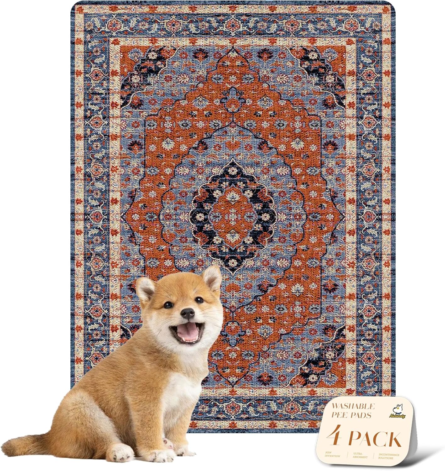 nunubaby 4PACK Washable Pee Pads for Dogs, Stylish, Non-Slip and Leak-Proof Pee Pads. Reusable Potty Pads for Dogs for Crates and Floors.(Red/Floral, 18" x24")