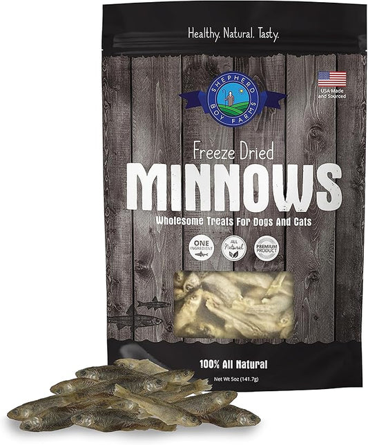 Freeze Dried Dog and Cat Treats, Minnows, All Natural Single Ingredient Freeze-Dried Dog Treat & Snacks, Made in USA, High in Protein, Essential Nutrition of Raw Food, 5oz