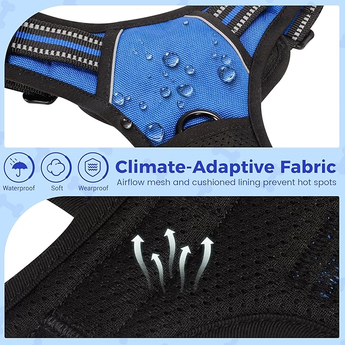 Funfox Dog Harness No Pull, Adjustable Pet Vest Harness Blue XL with Handle, 2 Leash Clips for Daily Walking Easy Control, Soft Durable Reflective Comfortable for X-Large Breed Dogs