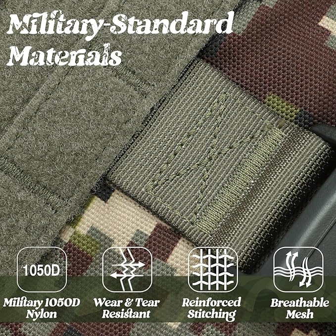 rabbitgoo Tactical Dog Harness Medium Sized, Heavy Duty Pet Harness with Handle, No-Pull Service Vest Medium Breed, Adjustable Military Dog Vest for Training Hunting Walking, Green Camo, M