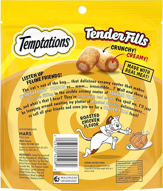 Temptations Tender Fills Crunchy and Soft Adult Cat Treats, Roasted Chicken Flavor, 11.6 oz. Pouch