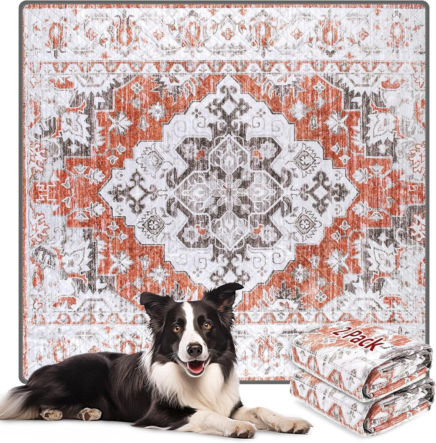 LOOBANI Reusable Pee Pads for Dogs, 2 Pack Super Absorbent Washable Puppy Pads, Waterproof Non-Slip Whelping for Floor Playpen Crate Couch - 36x41 (Red-Orange)