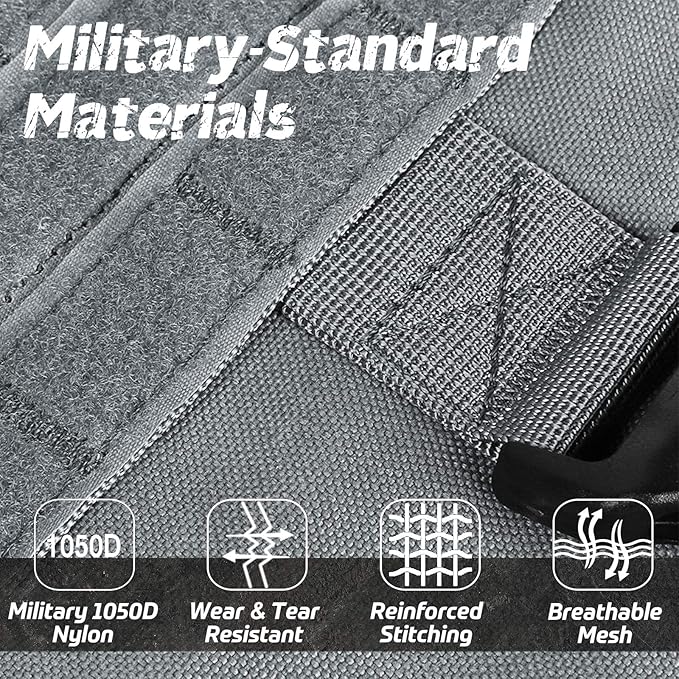 rabbitgoo Tactical Dog Harness for Large, Heavy Duty Pet Harness with Handle, No-Pull Service Vest Large Breed, Adjustable Military Dog Vest for Training Hunting Walking, Grey, L