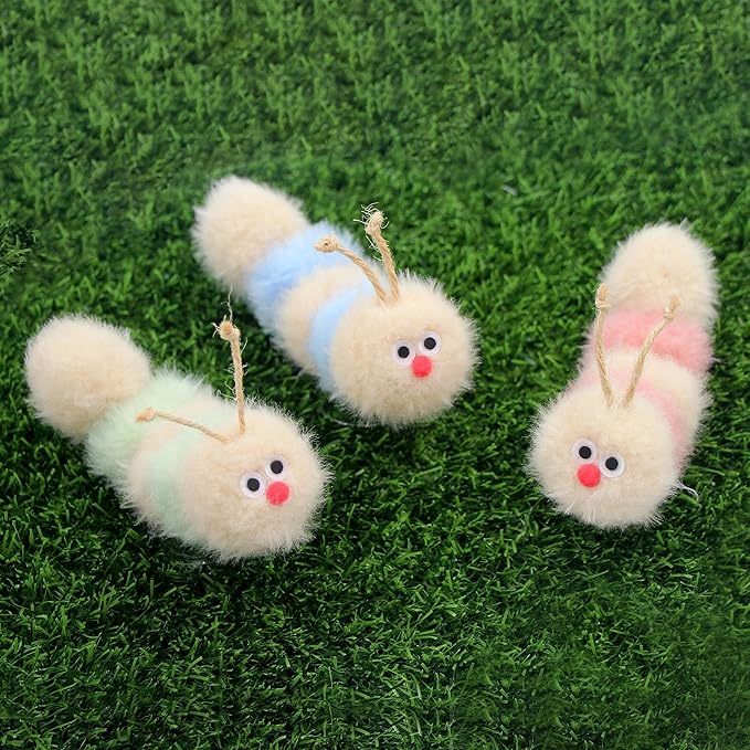 Interactive Natural 3 PK Catnip Toy, with Rattle, Bite Resistant, for All Ages Indoor Cat, Soft Caterpillar Toys, Fluffy Kitten Toy