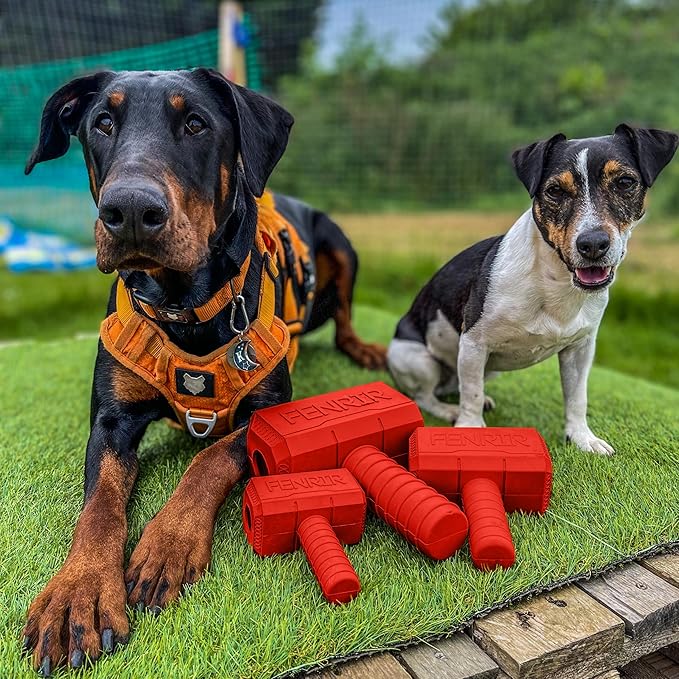 Fenrir Hammer Dog Chew Toy Strong Rubber Stuffable Enrichment Toy for Chewers (Red, Small)