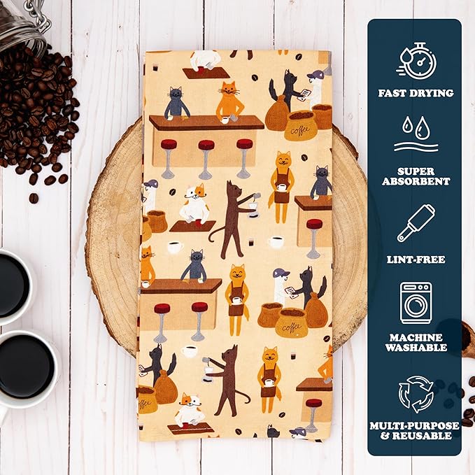 Dog and Cat Kitchen Towels - Dog and Cat Dish Towels for New Home Decorations - Gifts for Dog Moms and Cat Dads (Coffee Lovers)