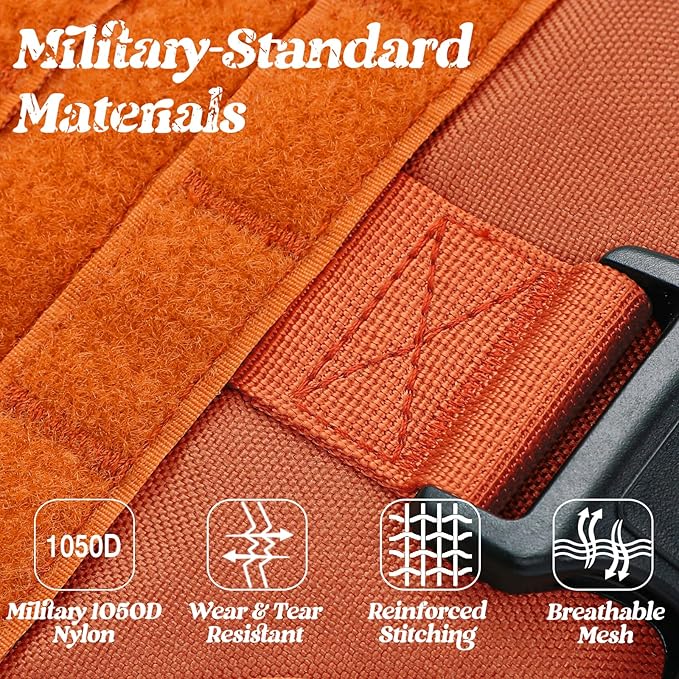 rabbitgoo Tactical Dog Harness Medium Sized, Heavy Duty Pet Harness with Handle, No-Pull Service Vest Medium Breed, Adjustable Military Dog Vest for Training Hunting Walking, Orange, M