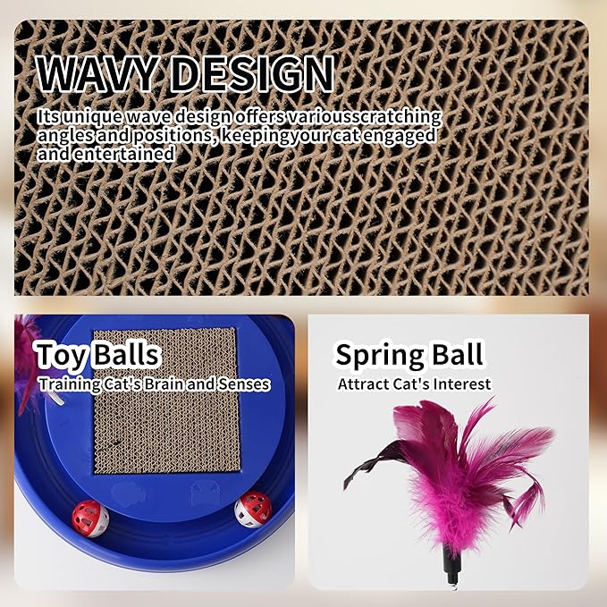 Interactive Cat Ball Track Toy Cat Scratcher with 2 Self-Rotating Balls and 1 Kitten Interactive Toy,Durable Scratch Pad for Indoor Play,Cardboard Scratcher Pad 3-in-1 Cat Toy (Grey)