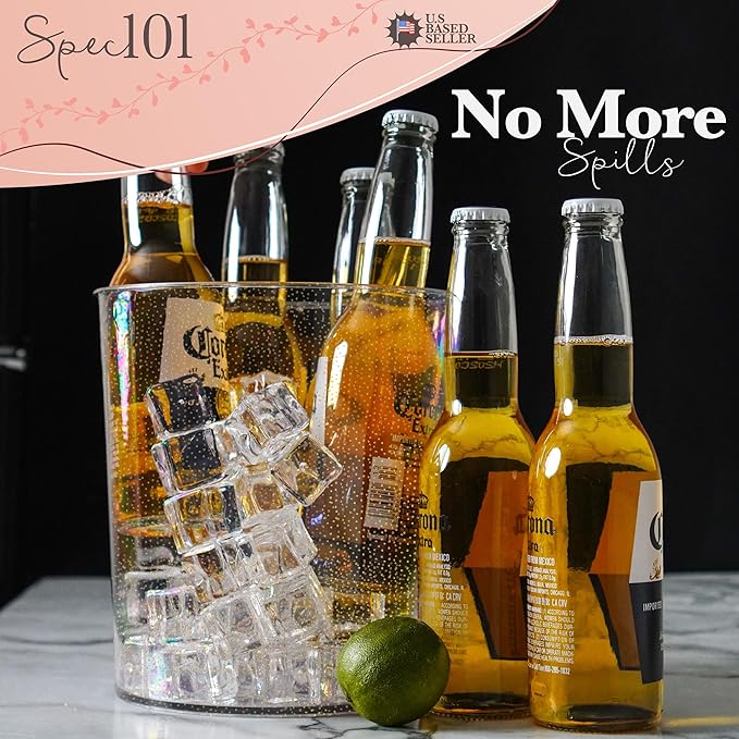 Ice Bucket for Champagne - 6 Pack Plastic Ice Buckets for Parties - 2.83L Gold Transparent Bridal Beverage Tub Cooler Catering Bar Accessories for Wine, Beer, Liquor, Spirits and Seltzers