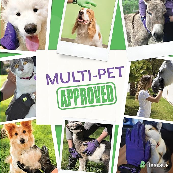 Handson Pet Grooming Gloves - #1 Ranked, Award-Winning Cat, Dog & Horse Hair Remover Gloves - Bathing, Shedding & Massaging Tool - Gentle Brush for Long & Short Fur (2 Pairs, Green, Large)