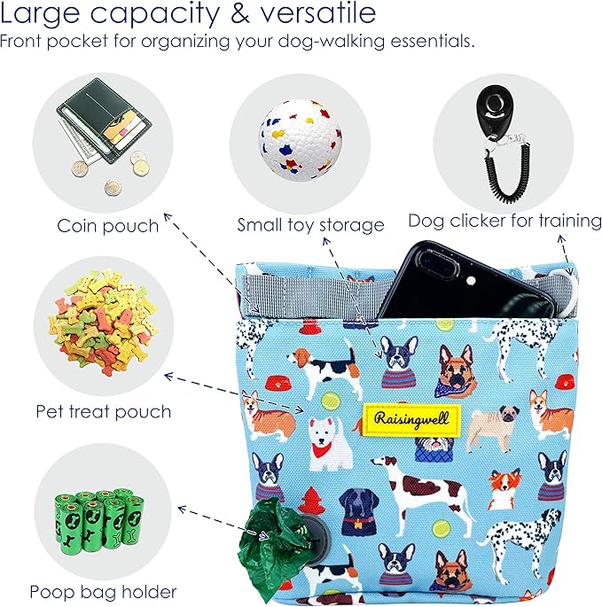 Dog Treat Pouch for Pet Walking and Training with Clicker 2 Cup Silicone Bag Small Fanny Pack Holder for Puppy Snack Dispenser Kit for Leash and Outdoor Use (Dog Puzzle)