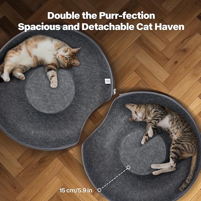 Pawise Peekaboo Cat Cave Donut Tunnel Bed, Cat Tunnel Bed,Bonus Separate Pom-Pom Bell Toy (Not Attached to Cave),Convertible Felt Cats Cave for Indoor Catty(Large)