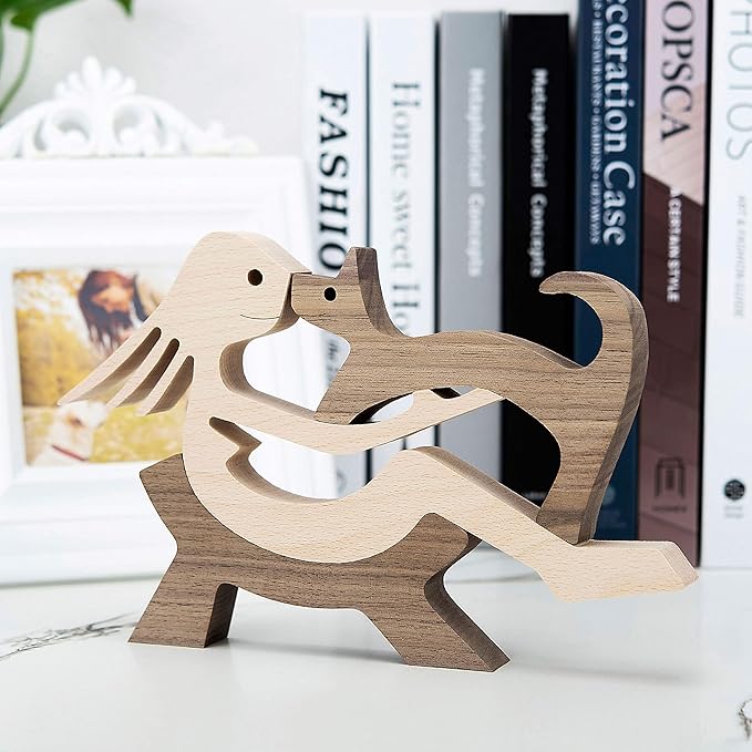 Desk Decorations Girl Figurines and Cat Ornaments Wooden Accent Decor Home Accessories Decorative Objects