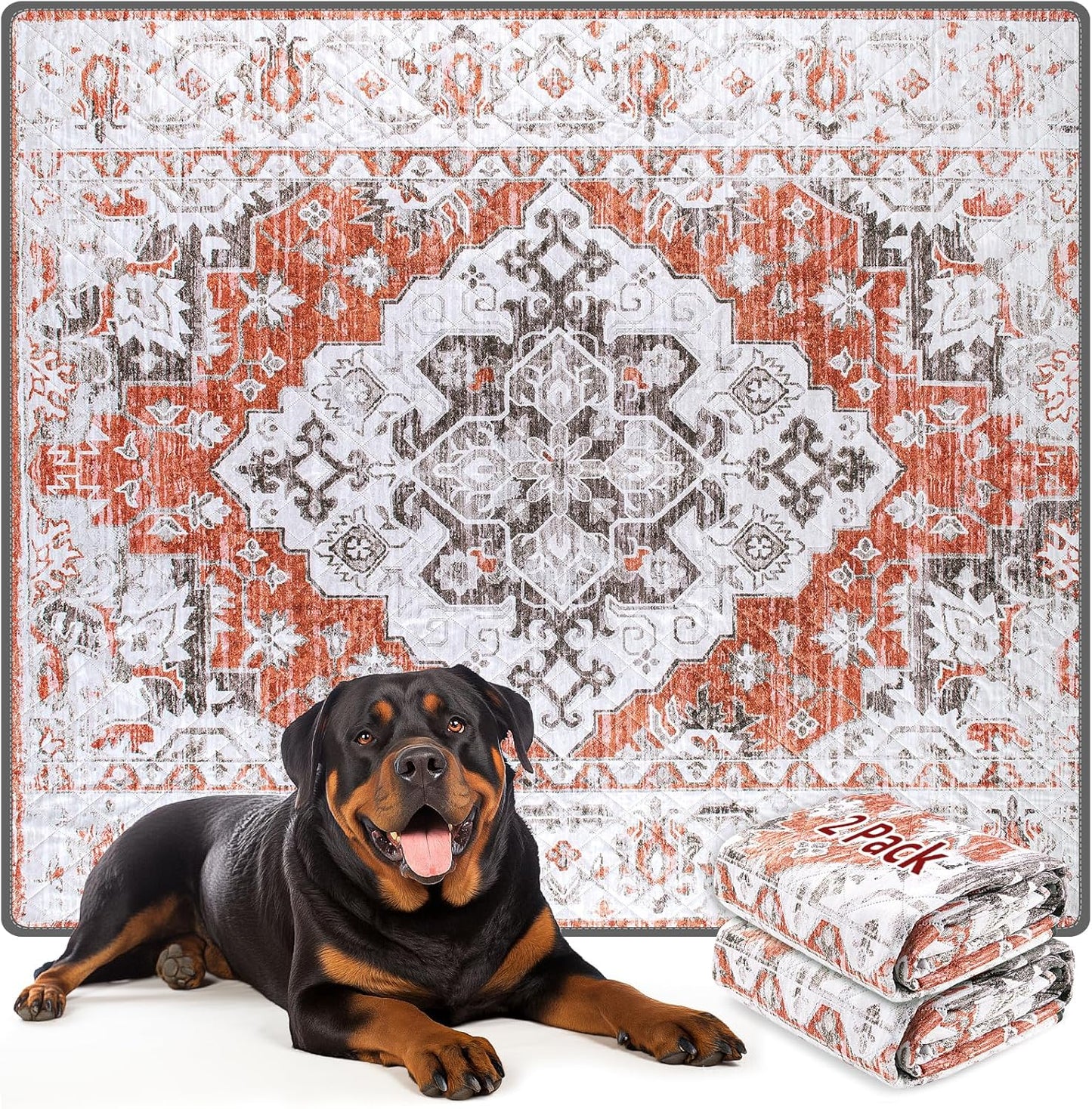 LOOBANI Reusable Pee Pads for Dogs, 1 Pack Super Absorbent Washable Puppy Pee Pads, Waterproof Non-Slip Whelping Pad for Floor Playpen Crate Couch-65 x48 (Red-Orange)