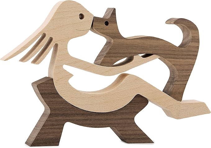 Desk Decorations Girl Figurines and Cat Ornaments Wooden Accent Decor Home Accessories Decorative Objects