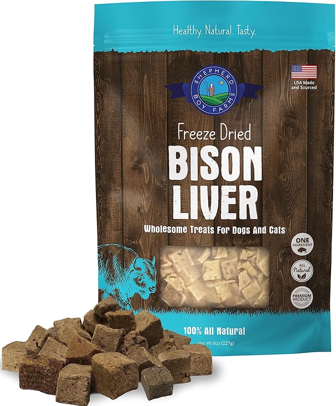 Freeze Dried Dog and Cat Treats, Bison Liver, All Natural Freeze-Dried Dog Treat & Snacks, Made in USA, High in Protein, Essential Nutrition of Raw Food, 8oz
