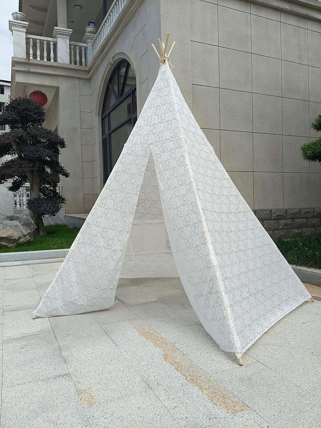 Miyaya 5-Sided Lace Huge Teepee, Indoor/Outdoor Party Central, 80" x 80" x 87" Indian Style Adult Tent,Princess Lace Party,Wedding Teepee, Beach Tent,Picnic Tent (White)