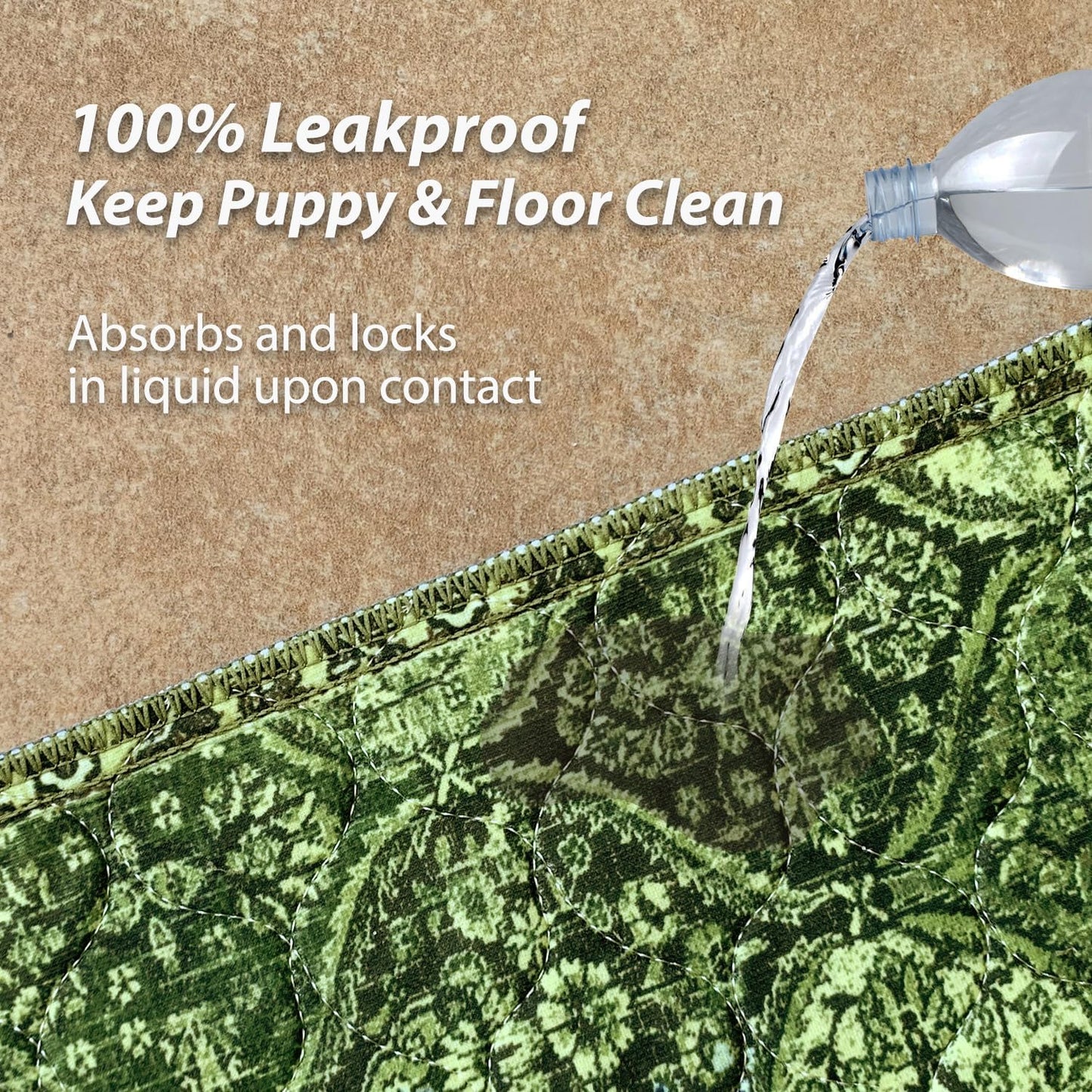 nunubaby 4PACK Washable Pee Pads for Dogs, Stylish, Non-Slip and Leak-Proof Pee Pads. Reusable Potty Pads for Dogs for Crates and Floors.(Green/Multi, 24" x48")