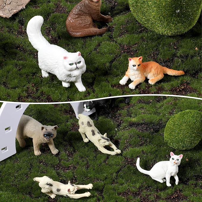 DIVINA VITAE 24Pcs Realistic Cat Figurines Plastic Mini Cat Figures Cute Cats Cake Toppers for DIY Craft Decor Birthday Gift School Project Landscape Bonsai