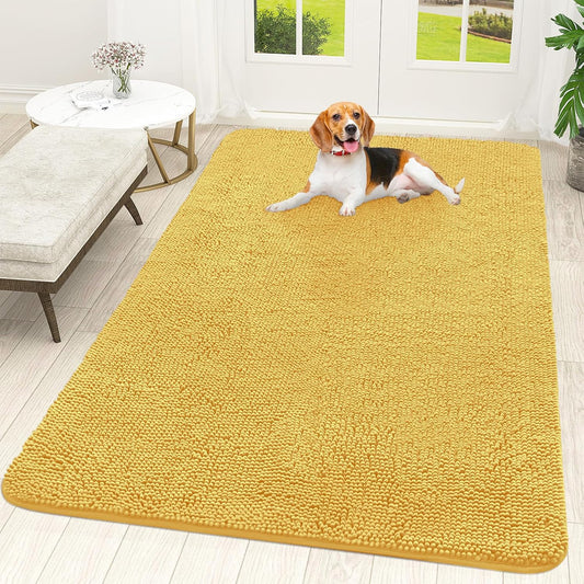 OLANLY Dog Door Mat for Muddy Paws 70x46, Absorbs Moisture and Dirt, Absorbent Non-Slip Washable Doormat, Quick Dry Chenille Mud Mat for Dogs, Entry Indoor Entryway Carpet for Inside Floor, Yellow