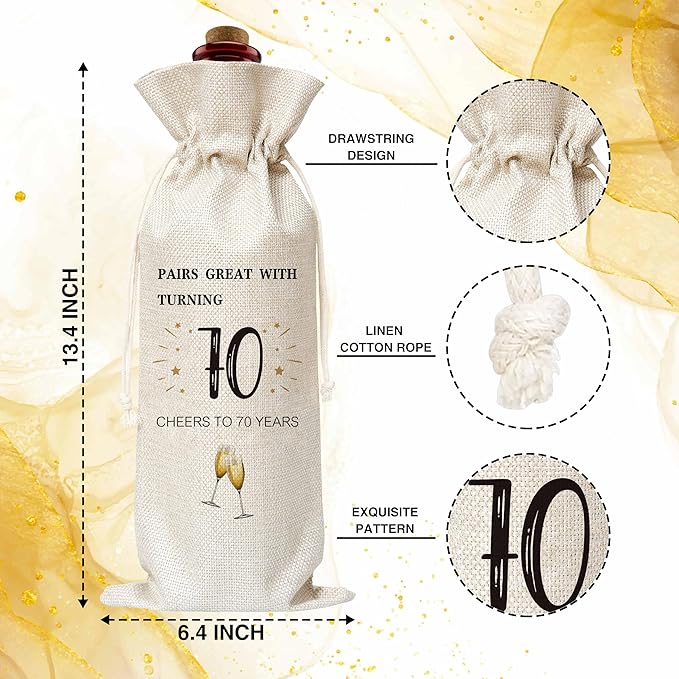 70th Birthday Wine Gift Bag, Cotton Burlap Wine Bags, 1954 Wine Bottle Cover Bag Birthday Gifts for Women, Men, Friends, Co-workers, Teachers, Grandpa, Grandma(03)