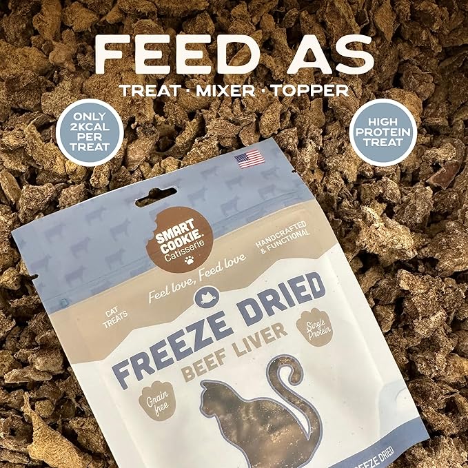 Smart Cookie Beef Liver Freeze Dried Cat Treats – Single Ingredient, High-Protein Snacks for Picky Cats – 100% Pure Beef Liver, No Fillers or Additives, Made in The USA – 1oz