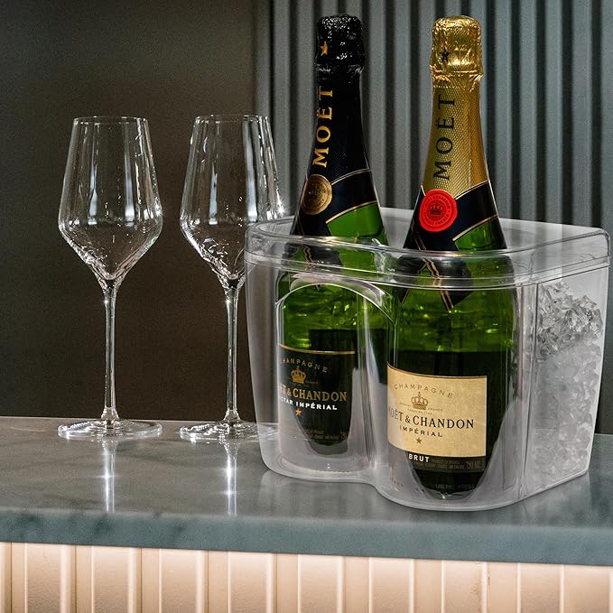 Ice Chilled Wine Bottle Server - 750ml Champagne & Wine Bottle Chiller | Elegant Shatter Resistant Cooler Bucket for Parties, Kitchens, Bars and Outdoors | Keeps Pre-Chilled Bottles Cooler Longer