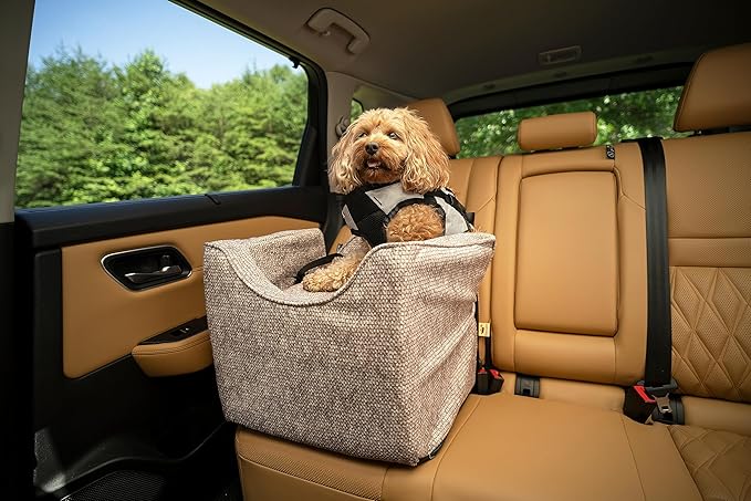 Snoozer Dog Car Seat: Lookout I Dog Booster Car Seat for Dogs Small 5-15 lbs, Size: Small, Fabric: Merlin Linen, Pet Car Seat to Alleviate Car Sickness for Dogs, Removable Machine Washable Cover