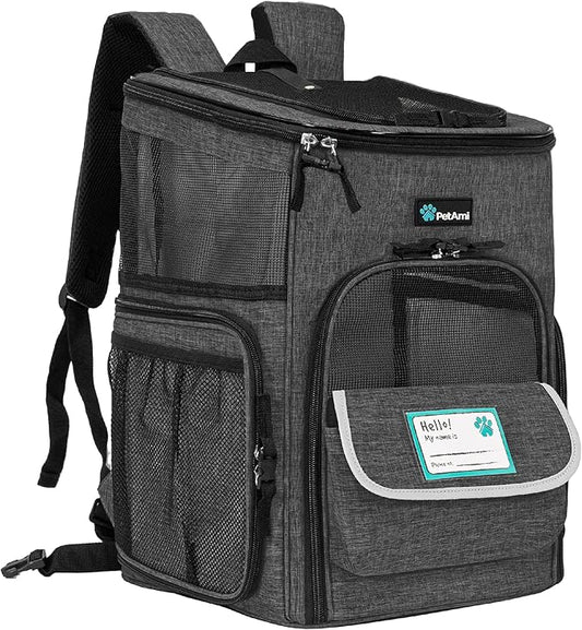 PetAmi Dog Backpack Carrier, Airline Approved Cat Backpacks for Carrying Small Large Cats, Pet Carrier Back Pack, Ventilated Soft Sided for Travel, Hiking, Camping, Max 18 lbs, Charcoal