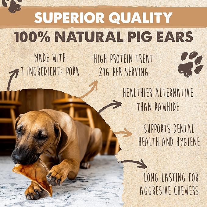 Mighty Paw Full Pig Ears for Dogs | All Natural Treats. Single Ingredient Pet Treat. Better Than Rawhide Dog Snacks for Puppy & Large/Medium Breeds. Pigs Ear Chews (12 Pack)