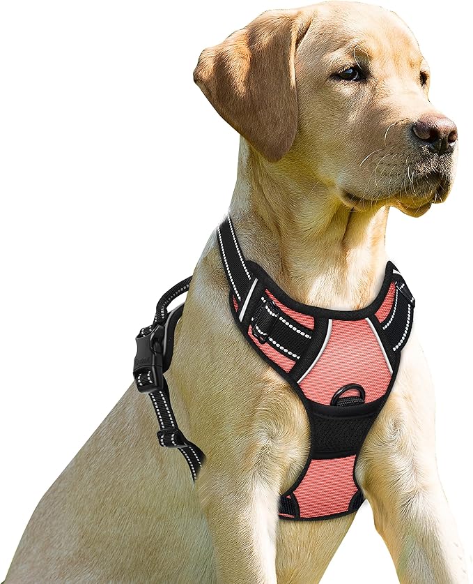 BARKBAY No Pull Dog Harness Front Clip Heavy Duty Reflective Easy Control Handle for Large Dog Walking(Light Pink,S)